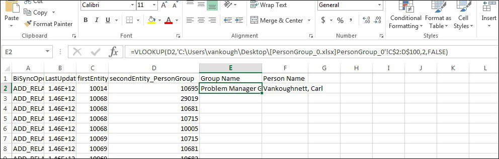 Screenshot of downloaded data in Excel