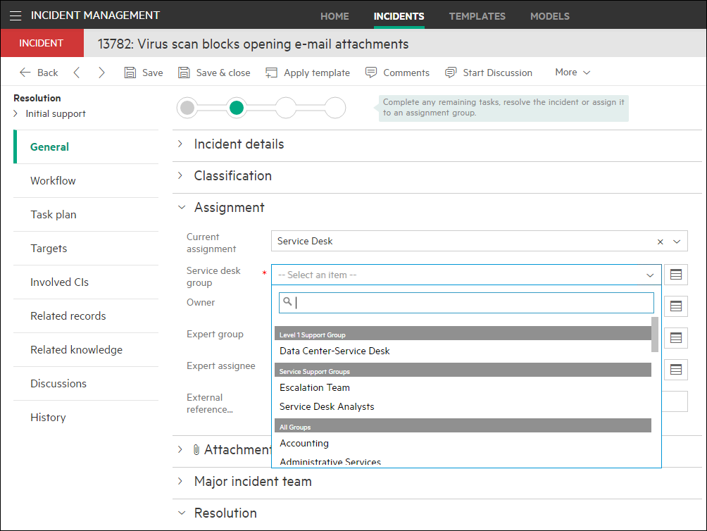 Screenshot of Service desk group selection showing rules in action