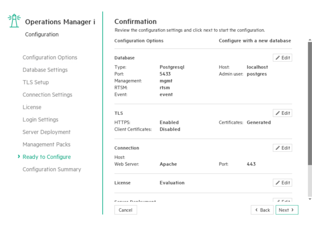 Configuration wizard: Ready to Configure (Confirmaton) page