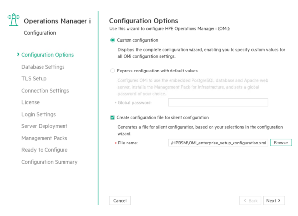 Configuration wizard: Configuration Options page