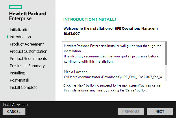 Installation wizard: Introduction (Install) page