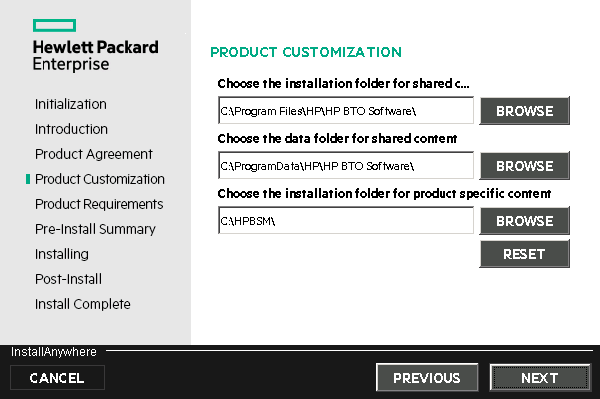 Installation wizard: Product Customization page - folders
