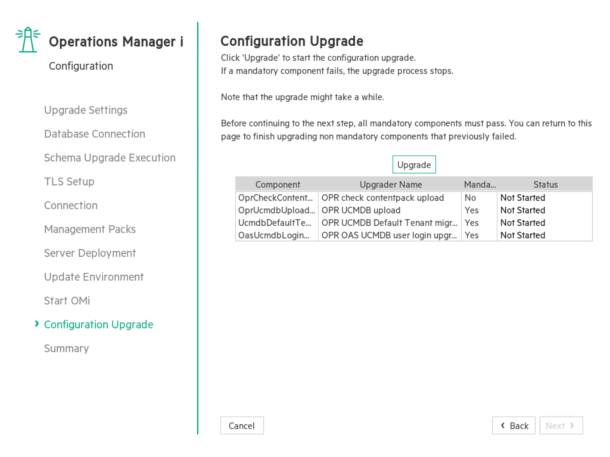 Upgrade wizard: Configuration Upgrade page