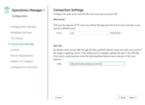 Upgrade wizard: Connection Settings page