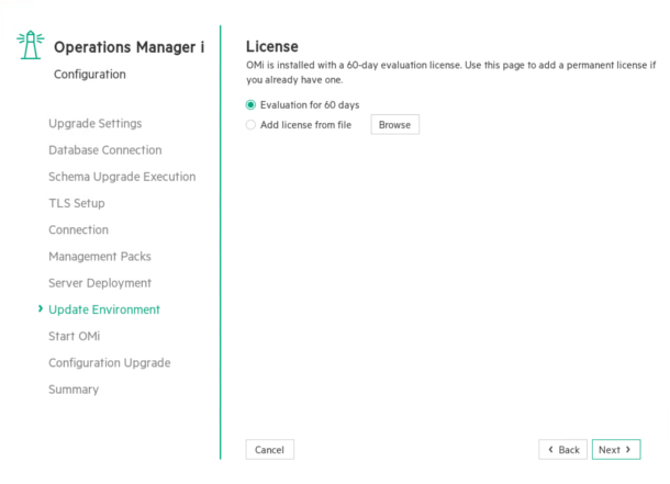 Upgrade wizard: License page