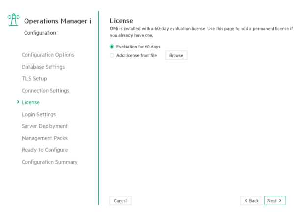 Configuration wizard: License page