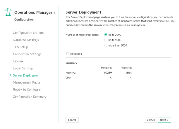 Configuration wizard: Server Deployment page