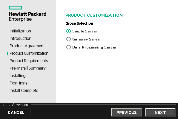 Installation wizard: Product Customization page - single server