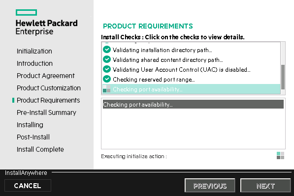 Installation wizard: Product Requirements page