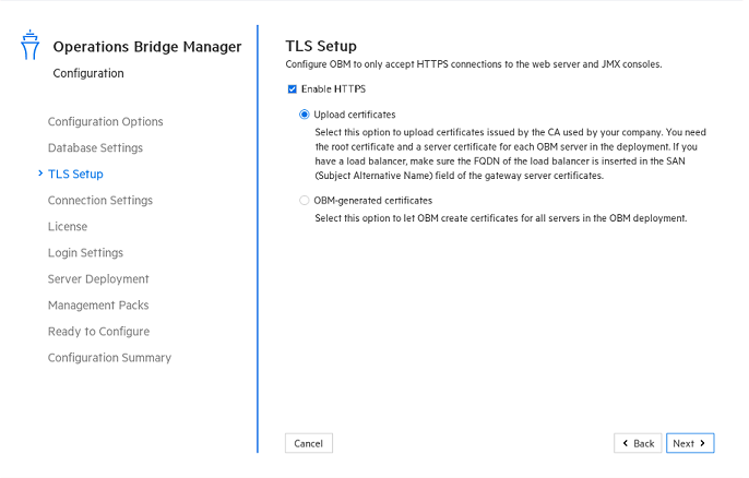 Configuration wizard: TLS Setup page
