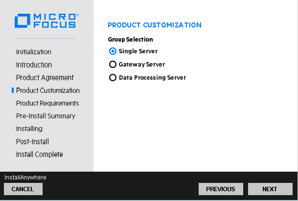 Installation wizard: Product Customization page - data processing server