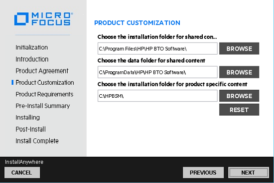 Installation wizard: Product Customization page - folders