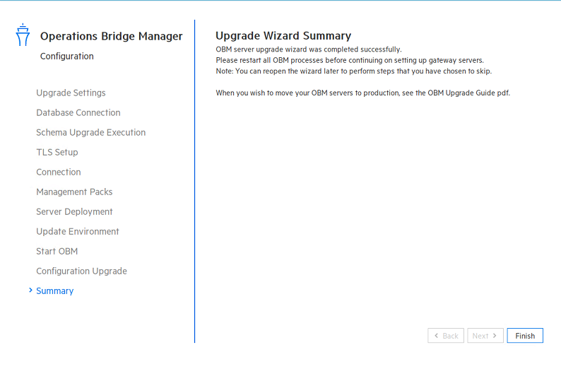 Upgrade wizard: Summary - Upgrade Wizard Summary page