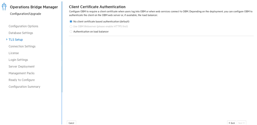 Configuration wizard: Client Certificate Authentication page