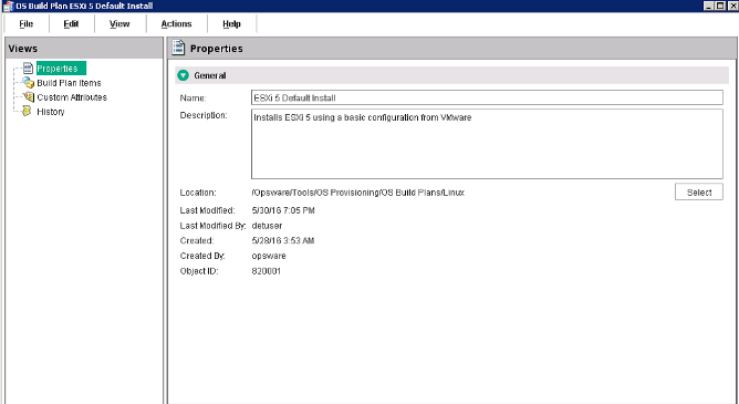 EESXi Build Plan Properties